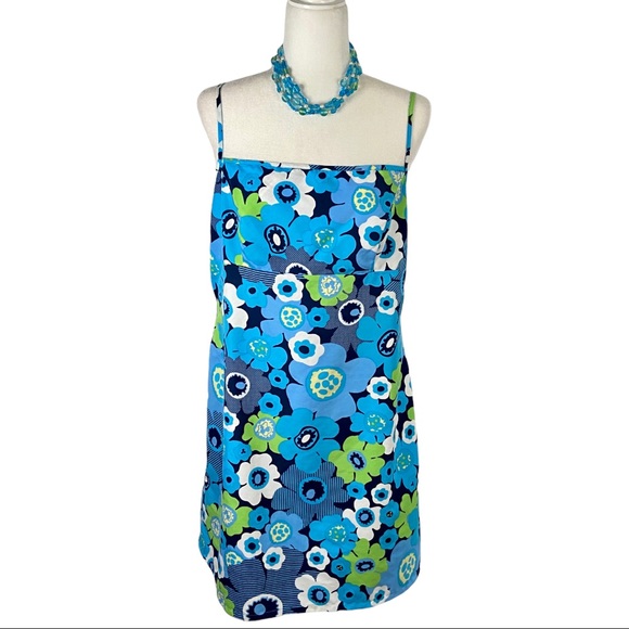 Dresses & Skirts - Reversible Sundress Mod Floral / Diagonal Stripes Blue Green Size Large